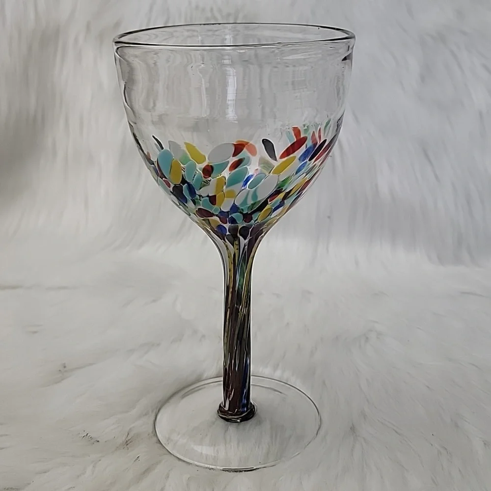CONFETTI FESTIVAL Design Hand-Blown‎ Wine Party Celebration Glasses Set of 4
